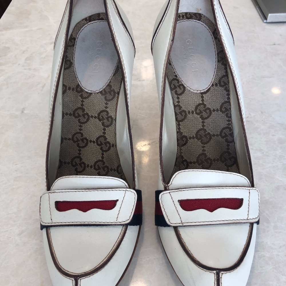 Gucci White Lifford Penny Loafer Pumps 6.5